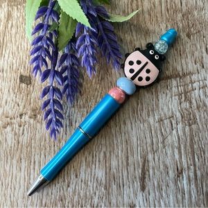 Writing Ladybug Pink Pen Beaded Silicone Gift Custom Handmade Office Supplies